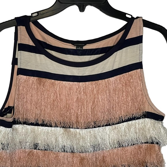 Ann‎ Taylor Women's Tiered Fringe Tank Top Striped Flapper Retro Mod Size Small - Picture 2 of 8